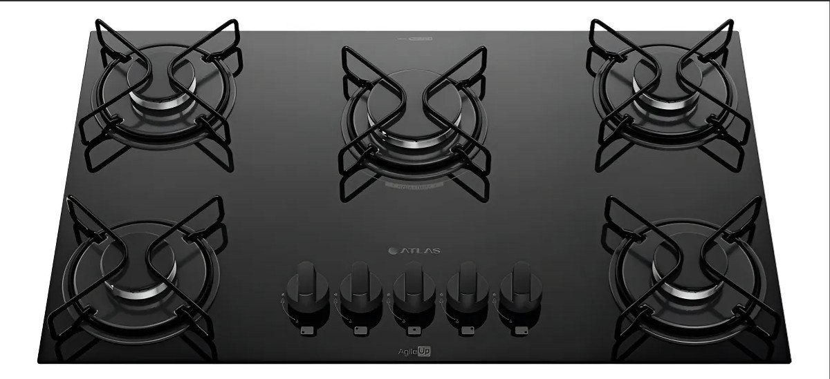 Sua cozinha merece um upgrade! 🔥 Garanta o *Cooktop 5 Bocas A Gás Atlas Agile Up Mega Chama Preto*!